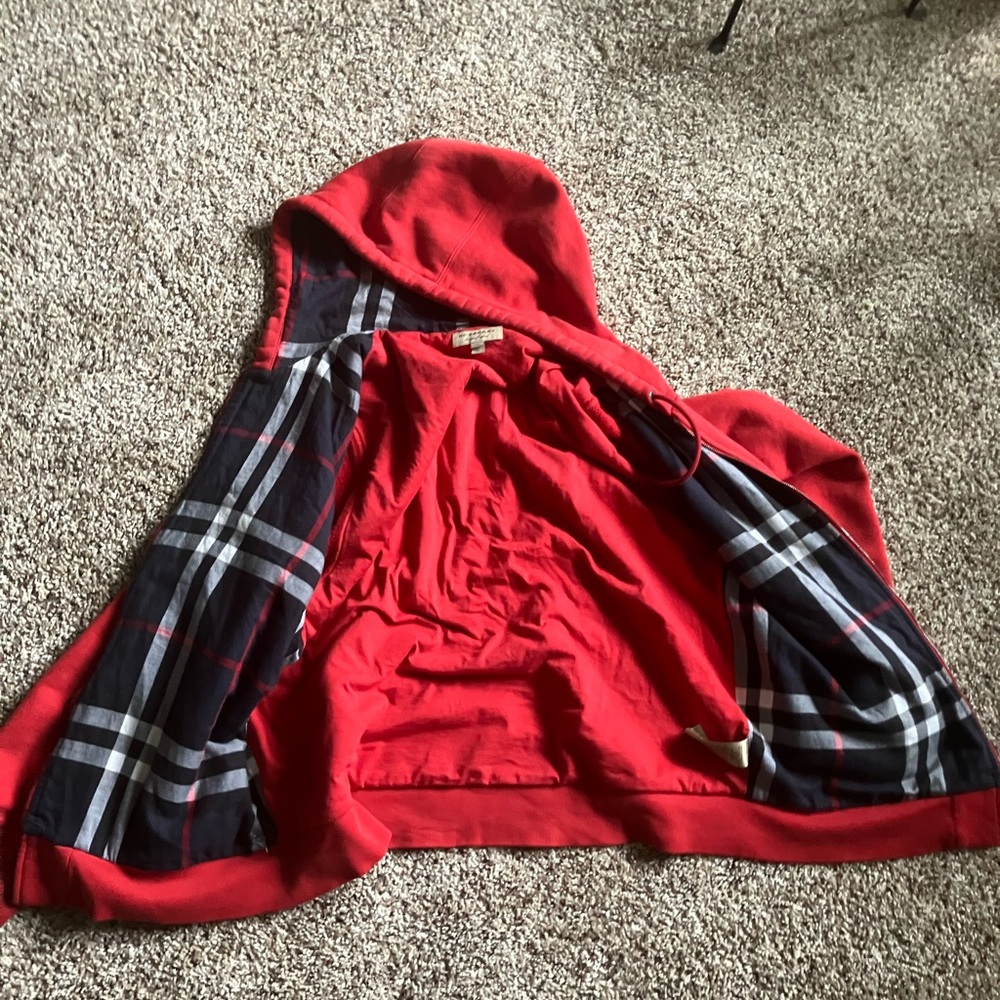 Burberry Red Hooded Kids Cape with Plaid Lining